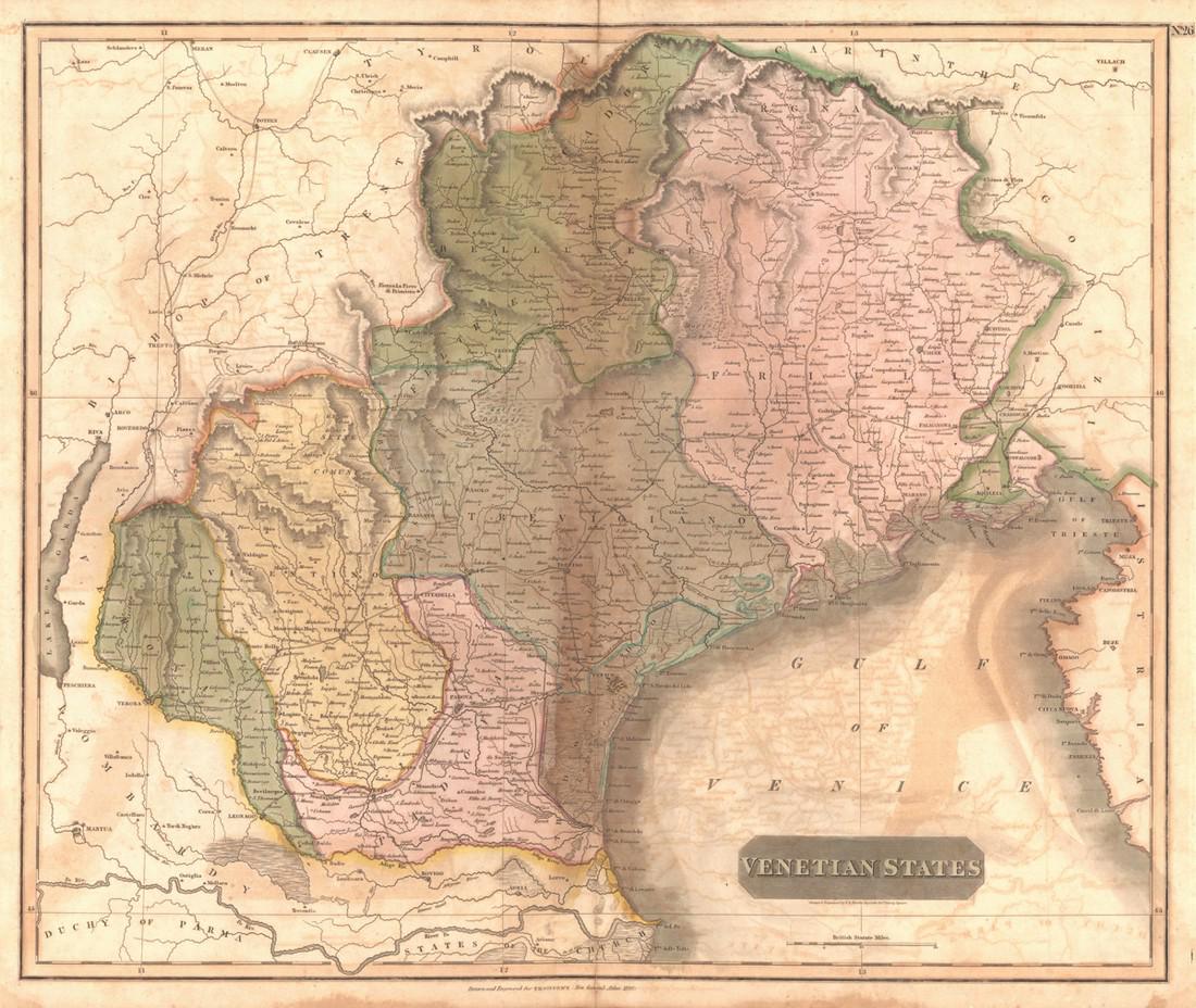 Venetian States: Title: Venetian States Cartographer: THOMSON, JOHN & CO. Publication date: 1817 Publisher: JOHN THOMSON, JUNR. & CO. Height: 19.75 Width: 23.30 No.26 from Thomson's New General Atlas 1817. N. R. Hewit