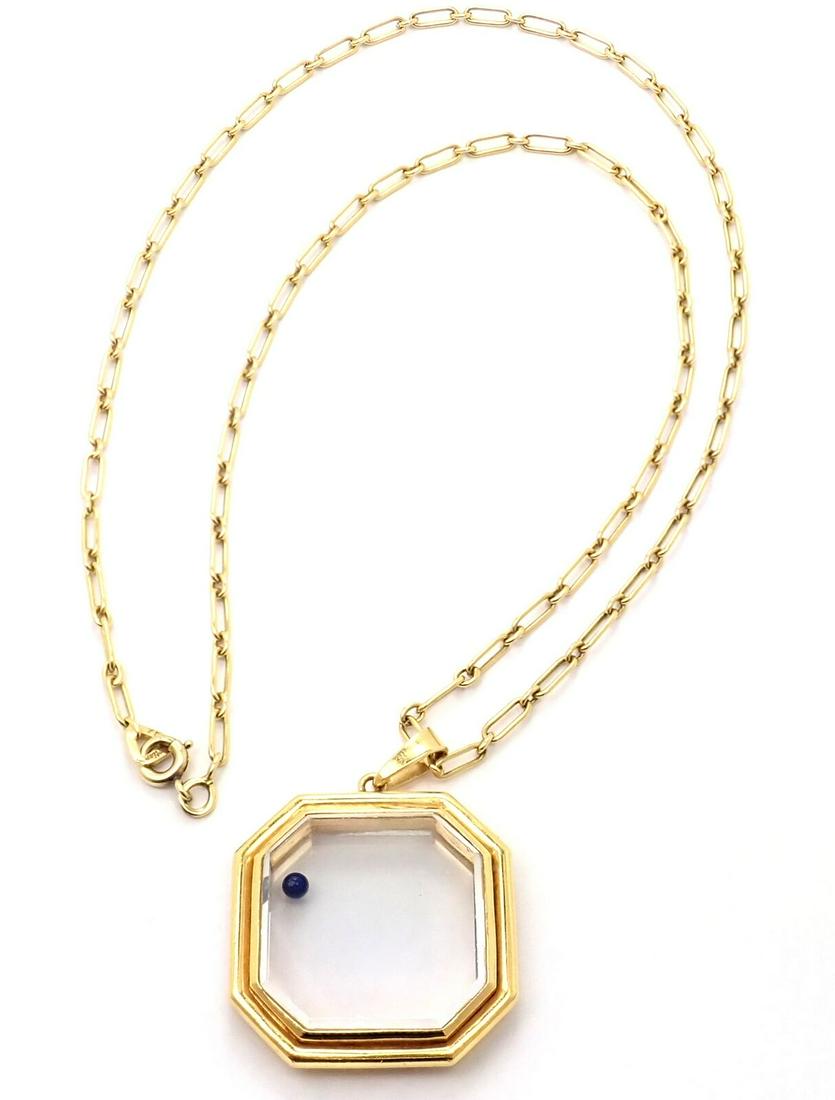 Vintage! Cartier 18k Yellow Gold Rock Crystal Lapis Pendant Link Chain Necklace (1 of 12)