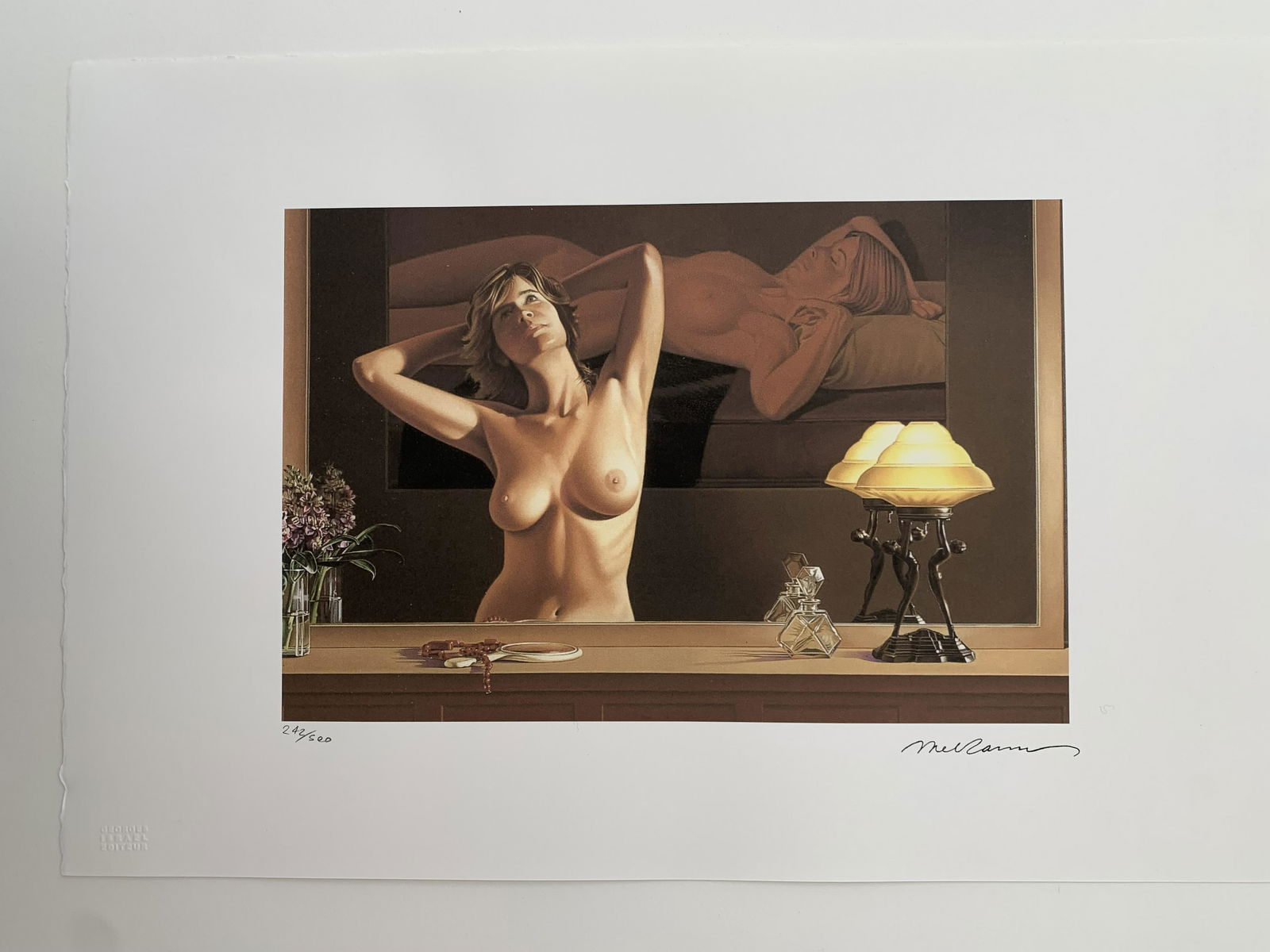 Mel Ramos (After): Young Girl Before A Mirror: Artist: Mel Ramos (After) Title: Young Girl Before A Mirror Publisher: Georges Israel Editeur Description: Pencil: Mel Ramos Author: Mel Ramos Technique: Off set lithography Dimensions: 28x57 cm Paper
