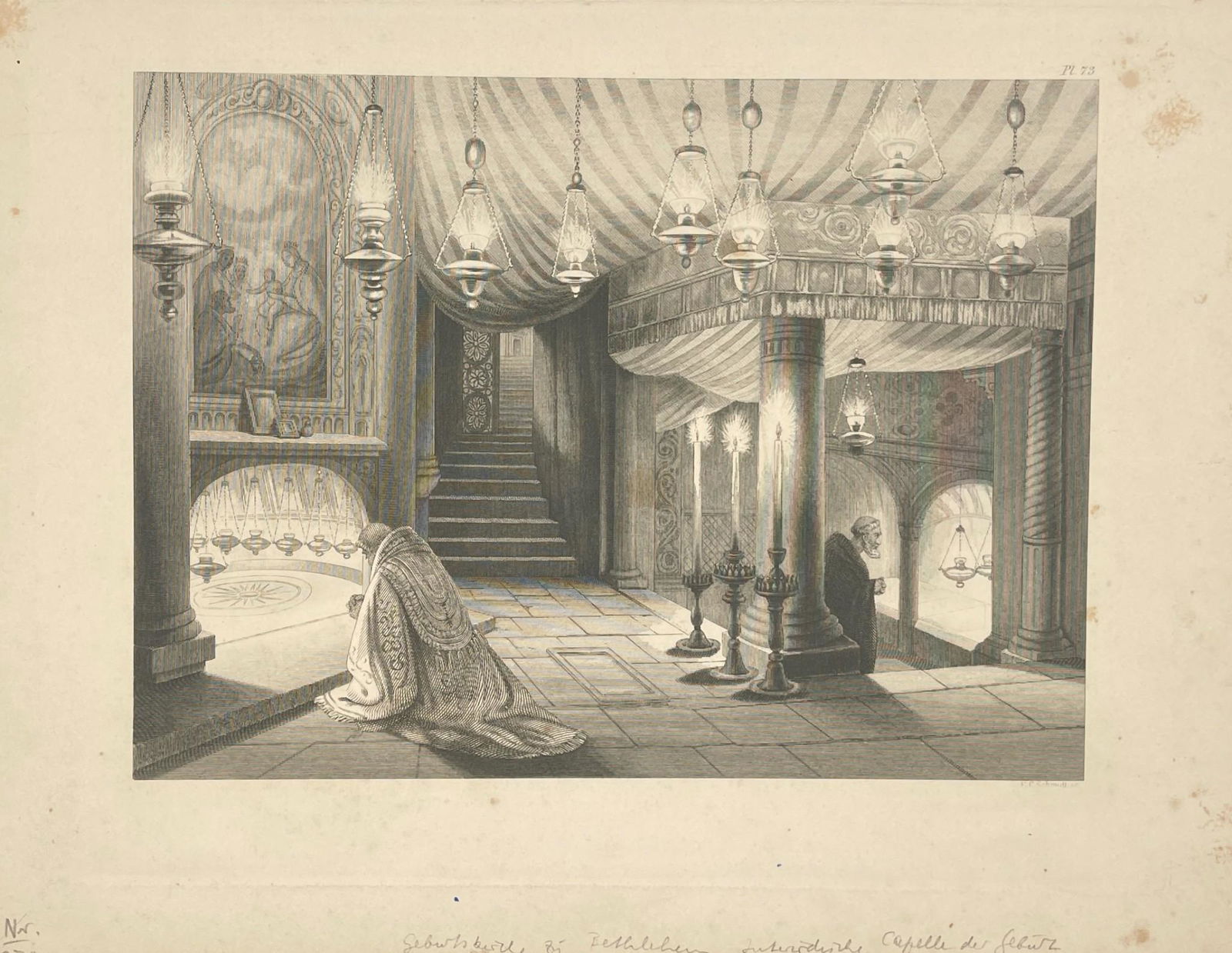 Antique Print - Underground Grotto of the Nativity - Israel - Religious Genre (1 of 2)