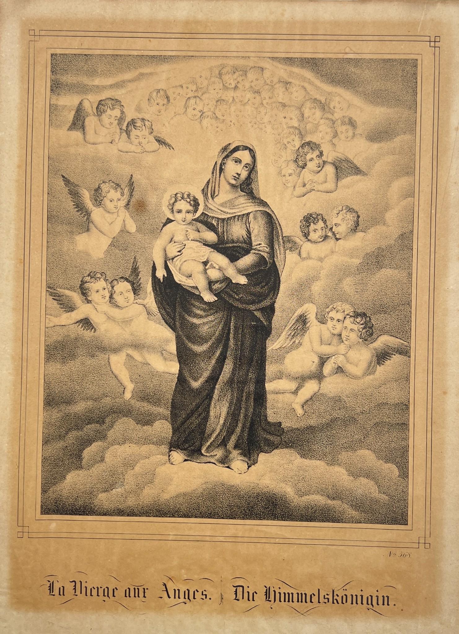 Antique Print - La Vierge aux Anges. The Queen of Heaven - 19th Century - Sweden (1 of 2)