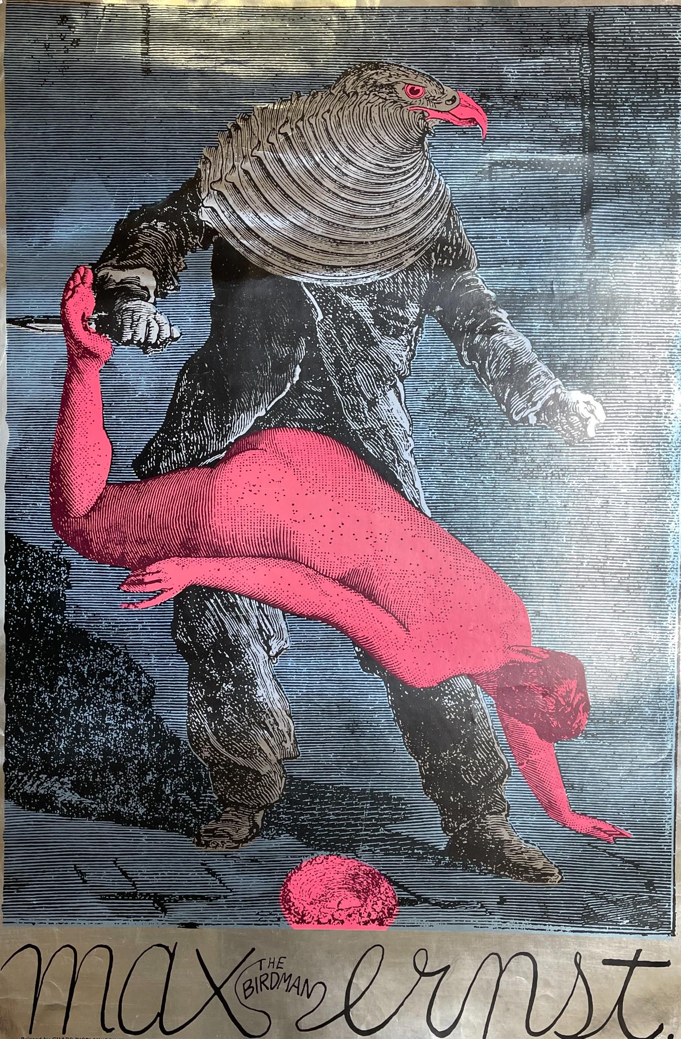 Vintage Poster - Martin Sharp - Max Ernst - The Birdman - Pop Art - Australia: Title: Vintage Poster - Martin Sharp - Max Ernst - The Birdman - Pop Art - Australia Date: 1967 Material: Paper Dimensions: 76,2 cm x 50,9 cm Description: 1967. Colour screenprint on silver foil paper
