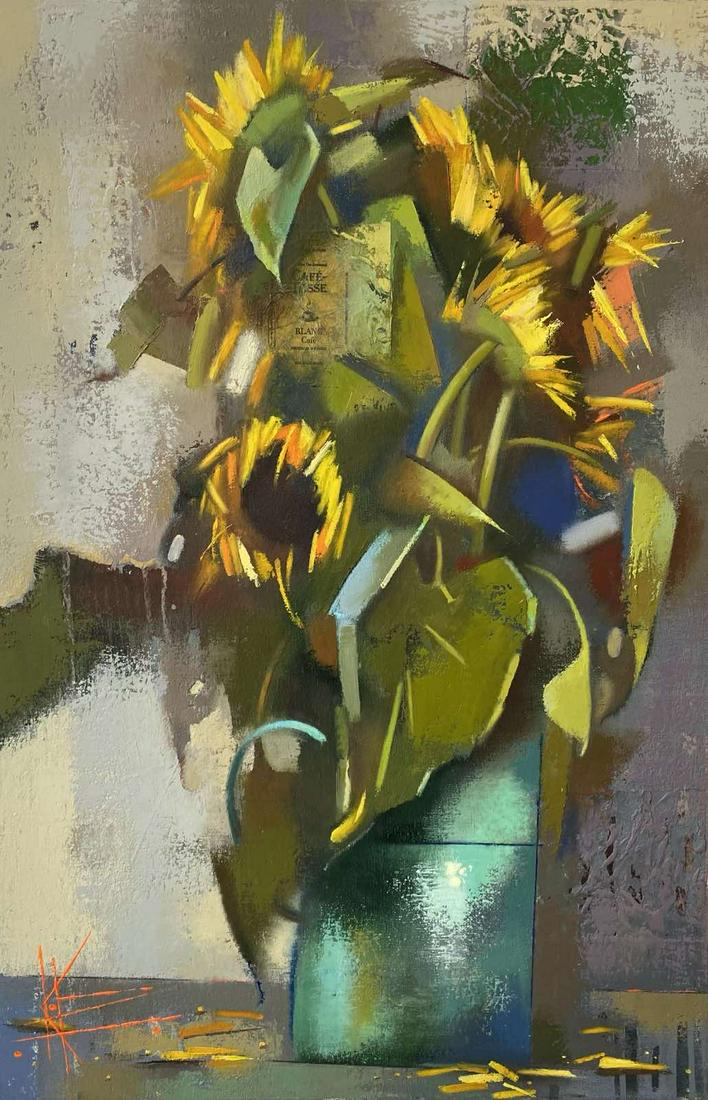Oil painting Sunflower Oksana Kyrylenko: 94KOR Painter: Oksana Kyrylenko Sіze: 60x40 cm/23.6x15.7 inches Components: oil, canvas Original painting from our collection ERA: 2022 Oksana Ivanivna was born on May 11, 1961 in the city of Ch