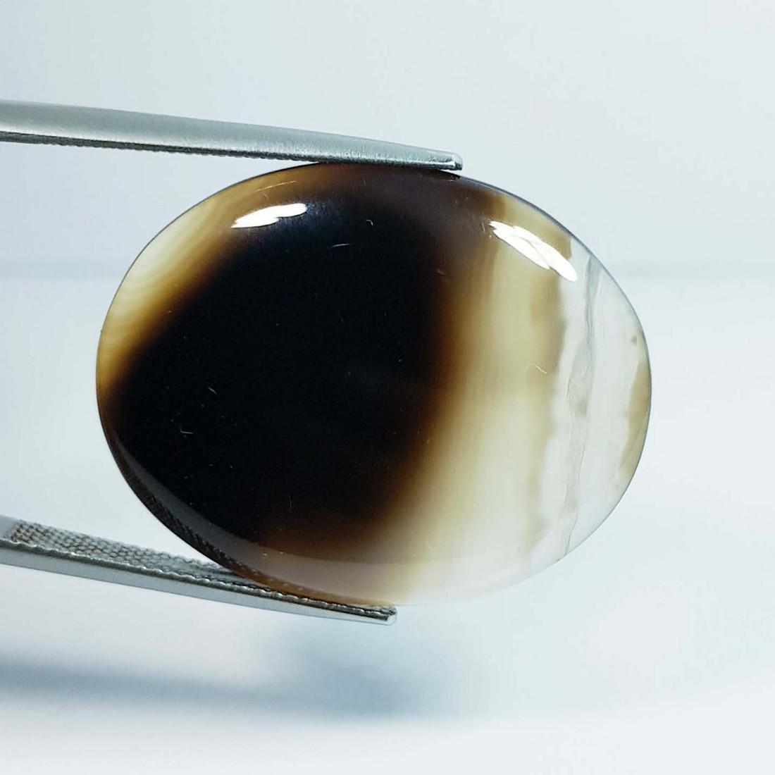 29.05 Ctz Natural Black Lace Agate: No Reserve! Title:29.05 Ctz Natural Black Lace Agate Color/Clarity:Semi Transparent Gemstones:Agate Carat Weights:29.05 Size/Dimensions:29.75 xc24.25 x 5.00 Additional Information:Oval / Brazil Shippi