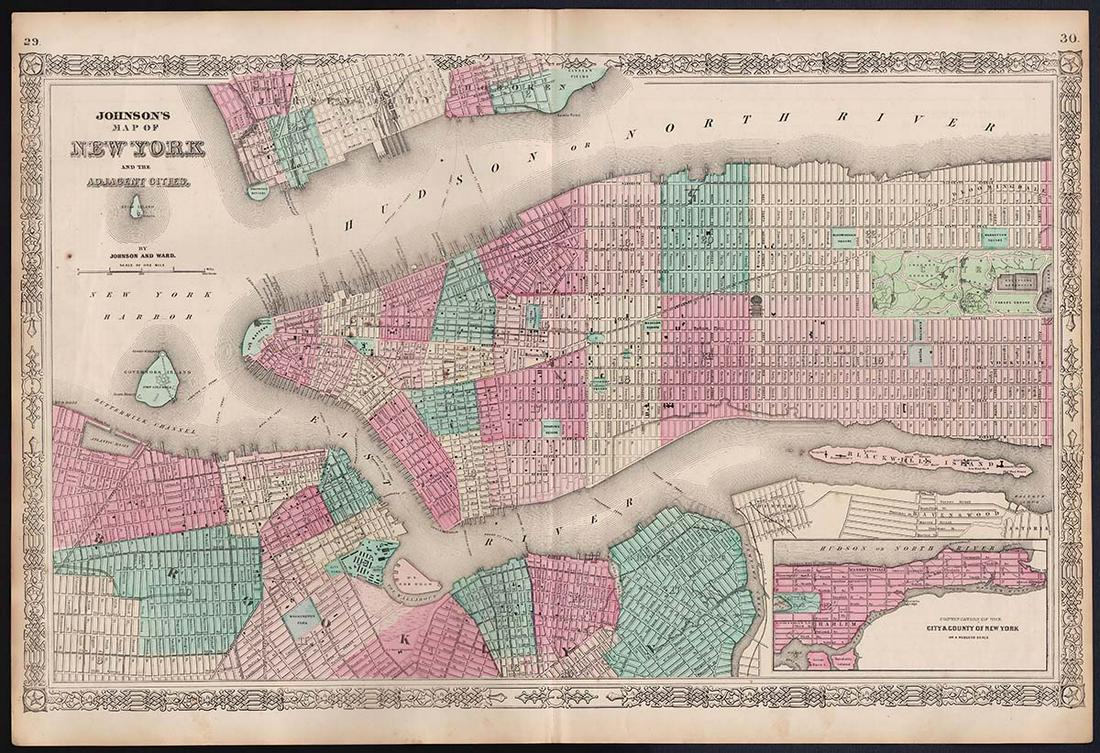 Impressive 1865 map of New York City by Johnson & Ward (1 of 5)