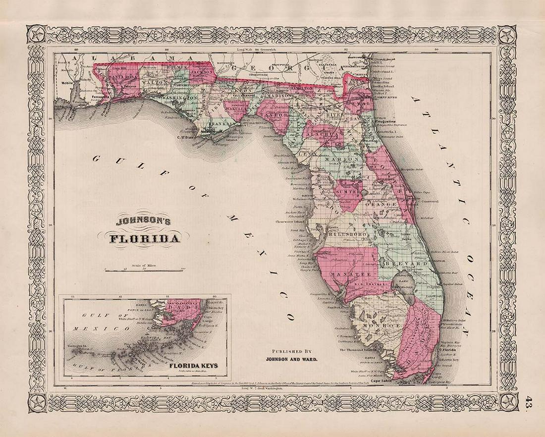 Nice 1865 map of Florida from Johnson and Ward (1 of 6)