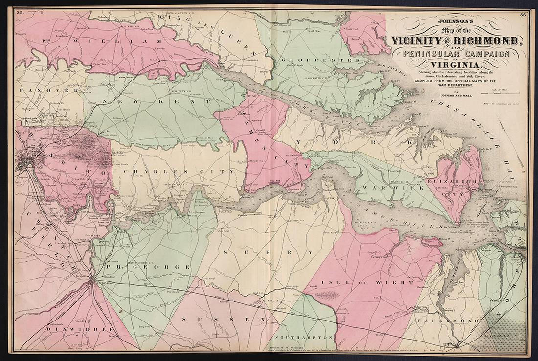 Authentic Civil War map of the war in Virginia, 1862 (1 of 5)