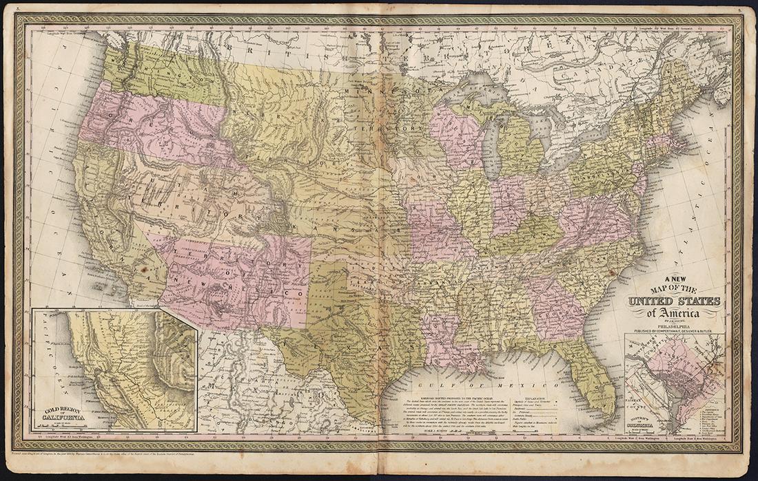 Scarce 1855 map of U.S. w/large territorial borders (1 of 5)