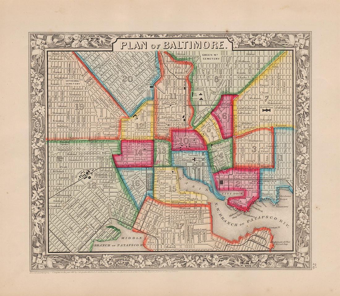 Excellent 1860 map of Baltimore by Samuel A. Mitchell, Jr. (1 of 5)