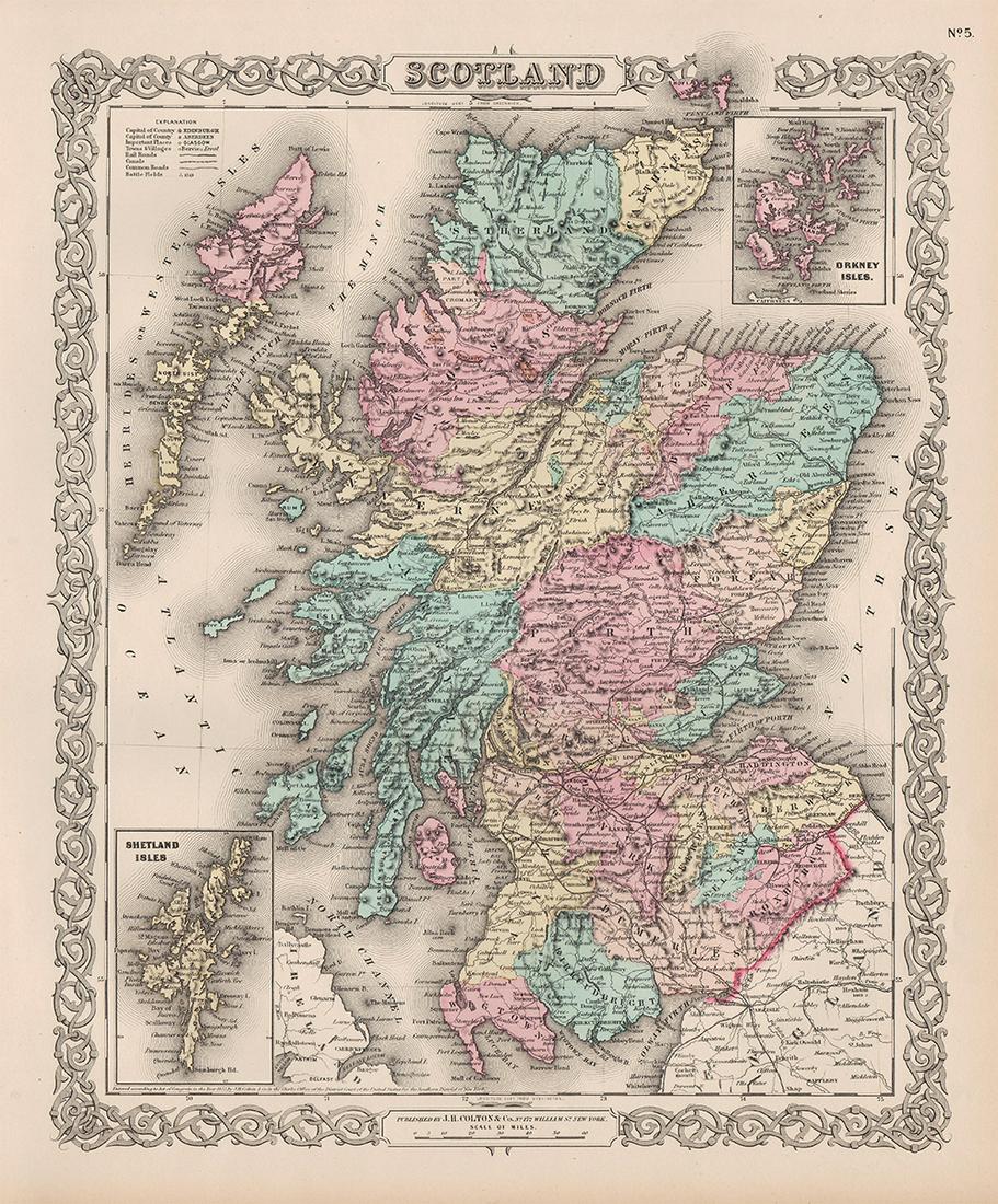 Excellent and clean map of Scotland, 1855 (1 of 5)