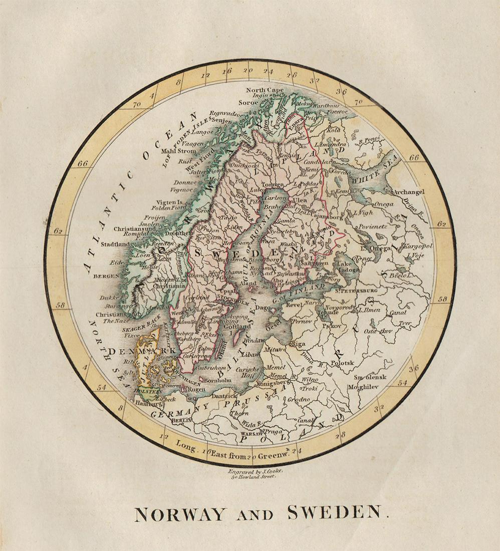 Very rare map of Norway and Sweden, John Cooke, 1802 (1 of 2)