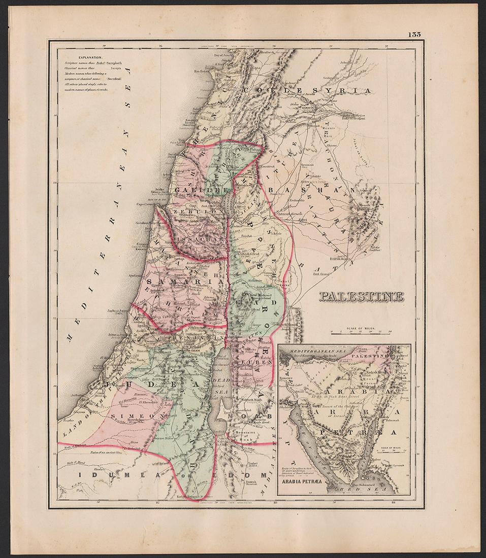 Authentic 1875 map of Palestine, O. W. Gray (1 of 3)