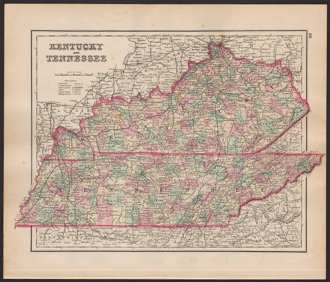 1875 RR map of Kentucky and Tennessee, O. W. Gray (1 of 5)