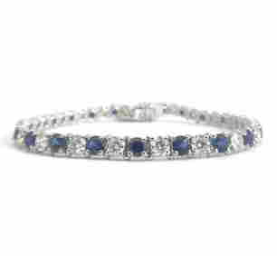 Blue Sapphire and Diamond Tennis Bracelet in 14K White Gold, 9.80 CTW, 7 Inches (1 of 12)