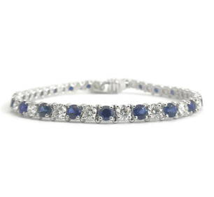 Blue Sapphire and Diamond Tennis Bracelet in 14K White Gold, 9.80 CTW, 7 Inches (1 of 12)