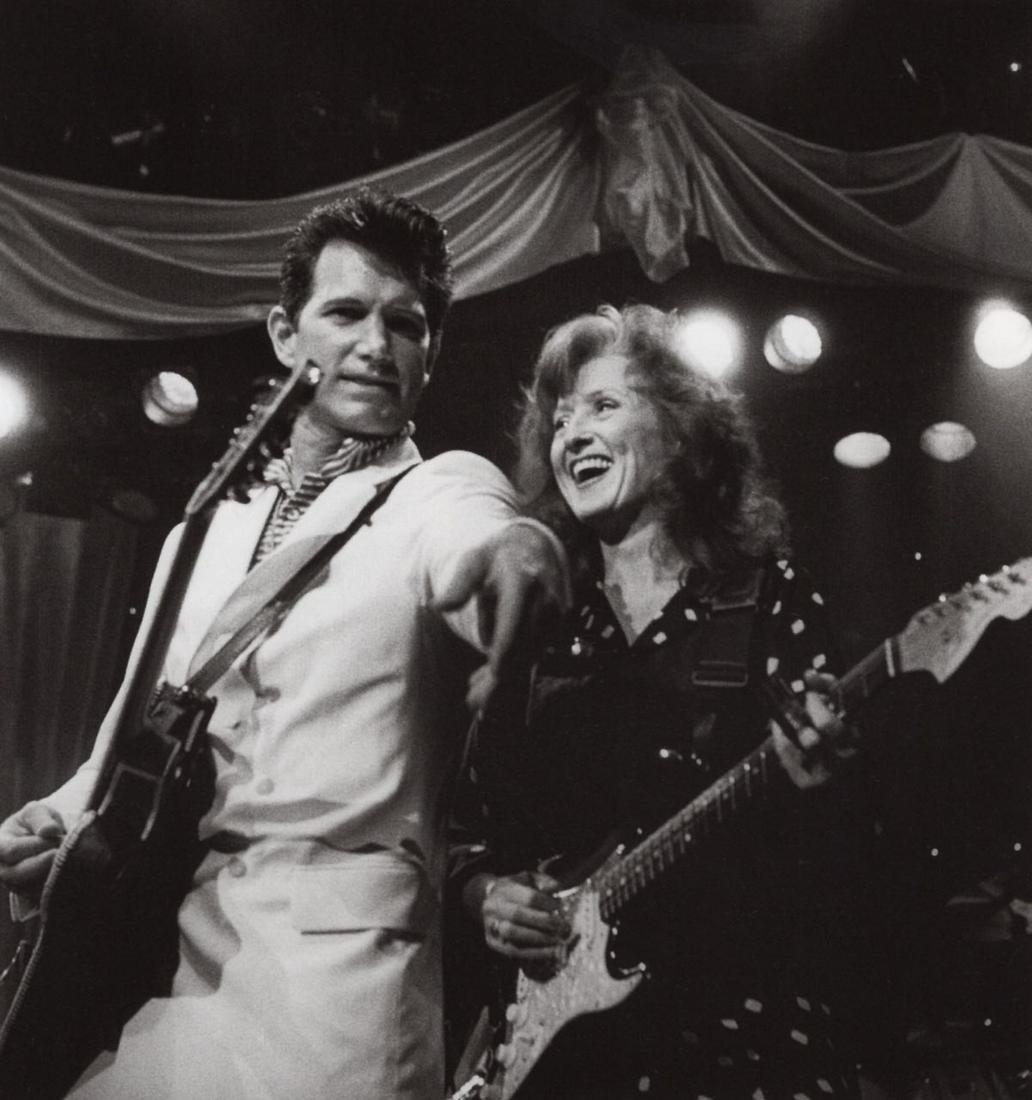 JIM MARSHALL - Chris Isaak and Bonnie Raitt at the Bammies,1996: Artist: JIM MARSHALL Print Title: Chris Isaak and Bonnie Raitt at the Bammies,1996 Printing Date: 1990’s Medium: Duotone Photo-lithograph Printed in: Italy Image Size: approx. 5 x 5” Jim Marshall1