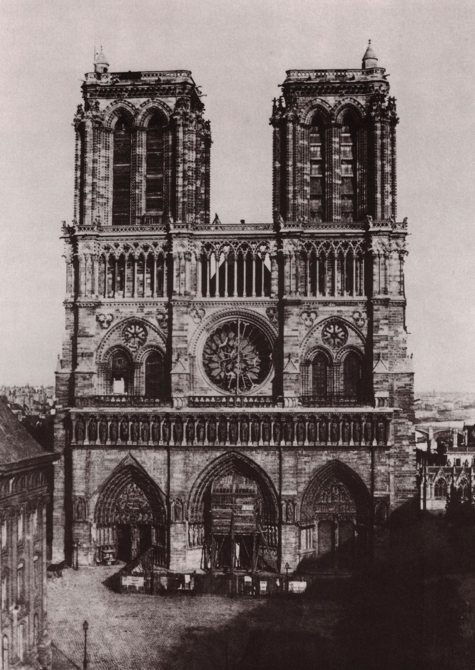 CHARLES NEGRE - Notre Dame, Facade,1853: Artist: CHARLES NEGRE Print Title: Notre Dame, Facade,1853 Printing Date: 1990s Medium: Duotone Photoengraving Printed in: Italy Image Size: 8.5 x 6” Additional Information: COAs included on all pie