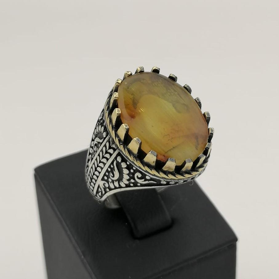 925 Silver Men's Ring with Baltic Amber (1 of 10)