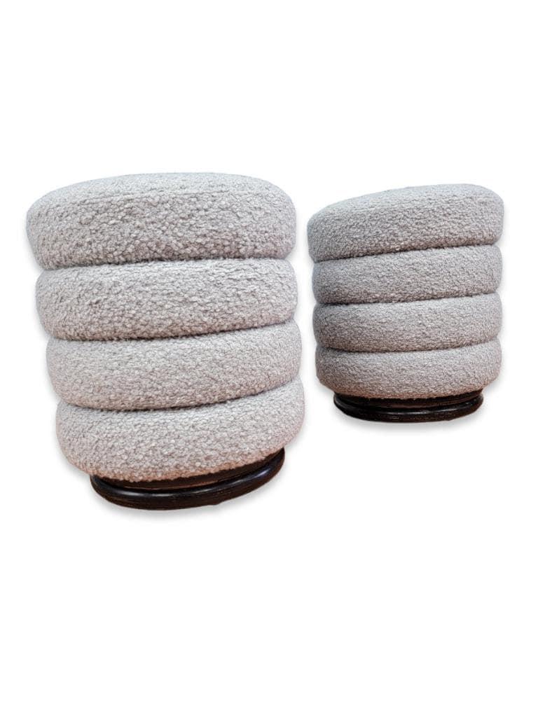Vintage Contemporary Ridged Stool Newly Reupholstered in a High End Gray Boucle (1 of 5)