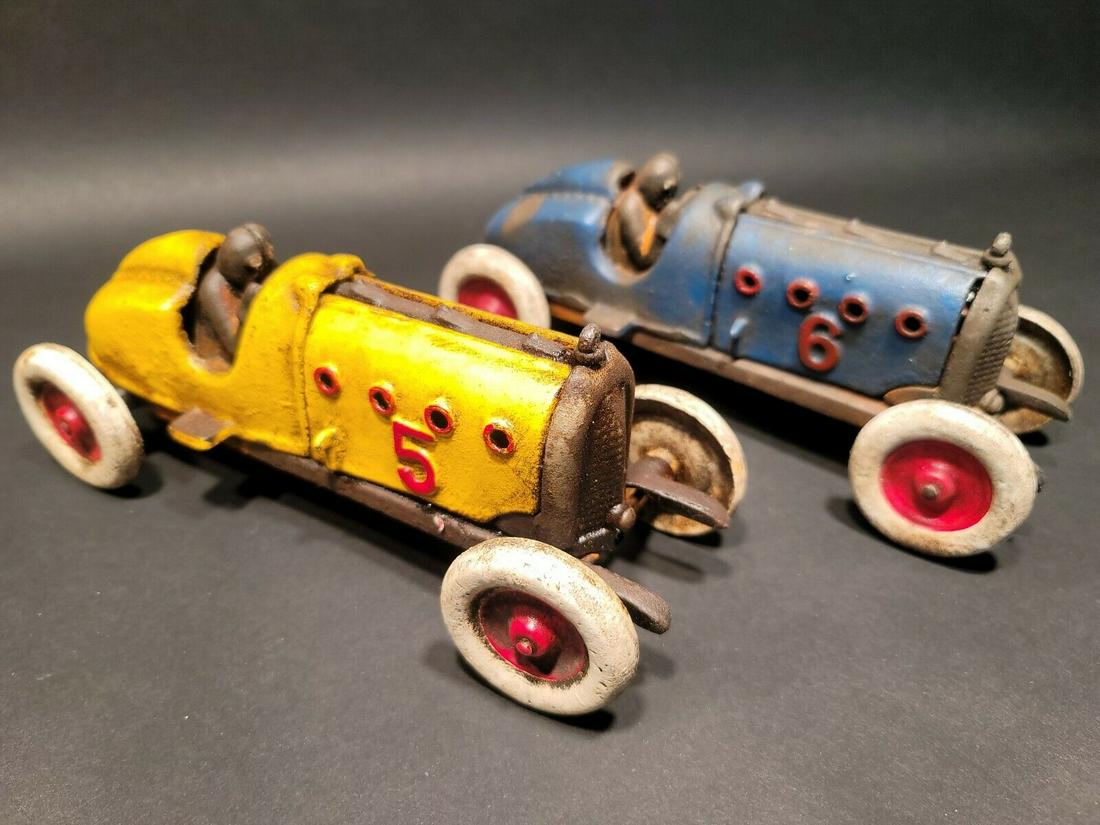 2 Cast Iron Toy Race Cars w Lifting Hood (1 of 12)
