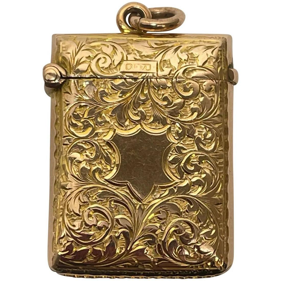 Collectible C1905 Edwardian 9ct Rose Gold Hallmarked Vesta Case Charm Pendant (1 of 19)