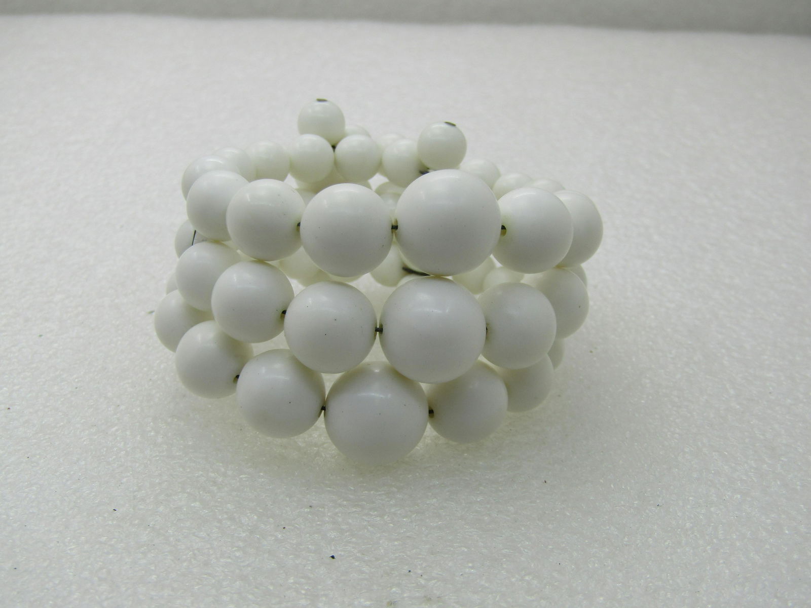 Vintage White Beaded Coiled Bracelet, Triple Row, 7", 1960's (1 of 7)