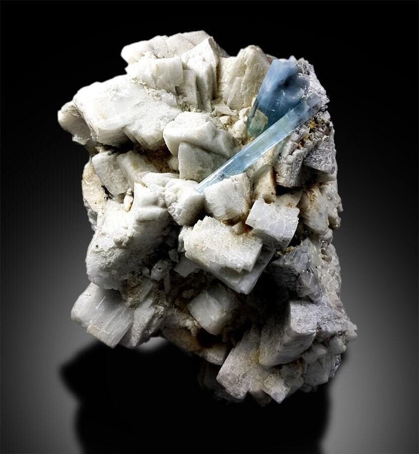 Aquamarine Specimen with Feldspar, Aquamarine Crystals, Aquamarine Cluster, Microcline Feldspar, (1 of 5)