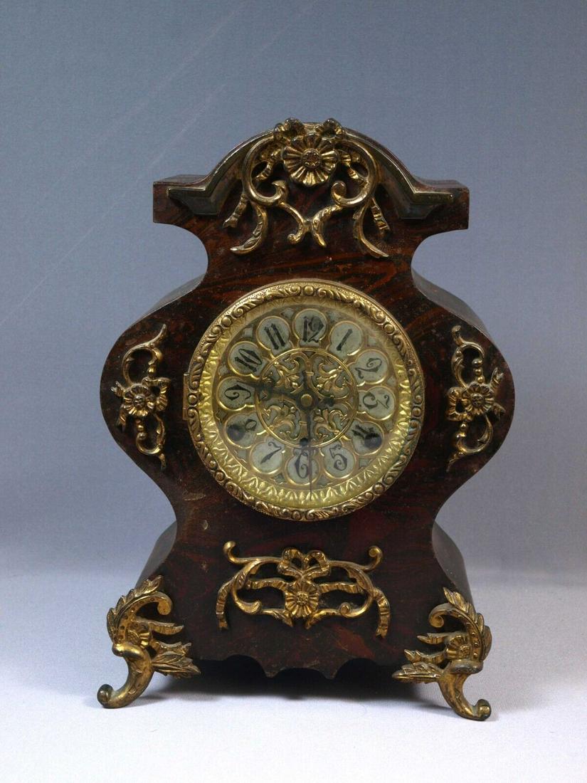 Antique 19th C. New Haven Cast Iron Victorian Mantel Shelf Clock WORKS Gold (1 of 9)