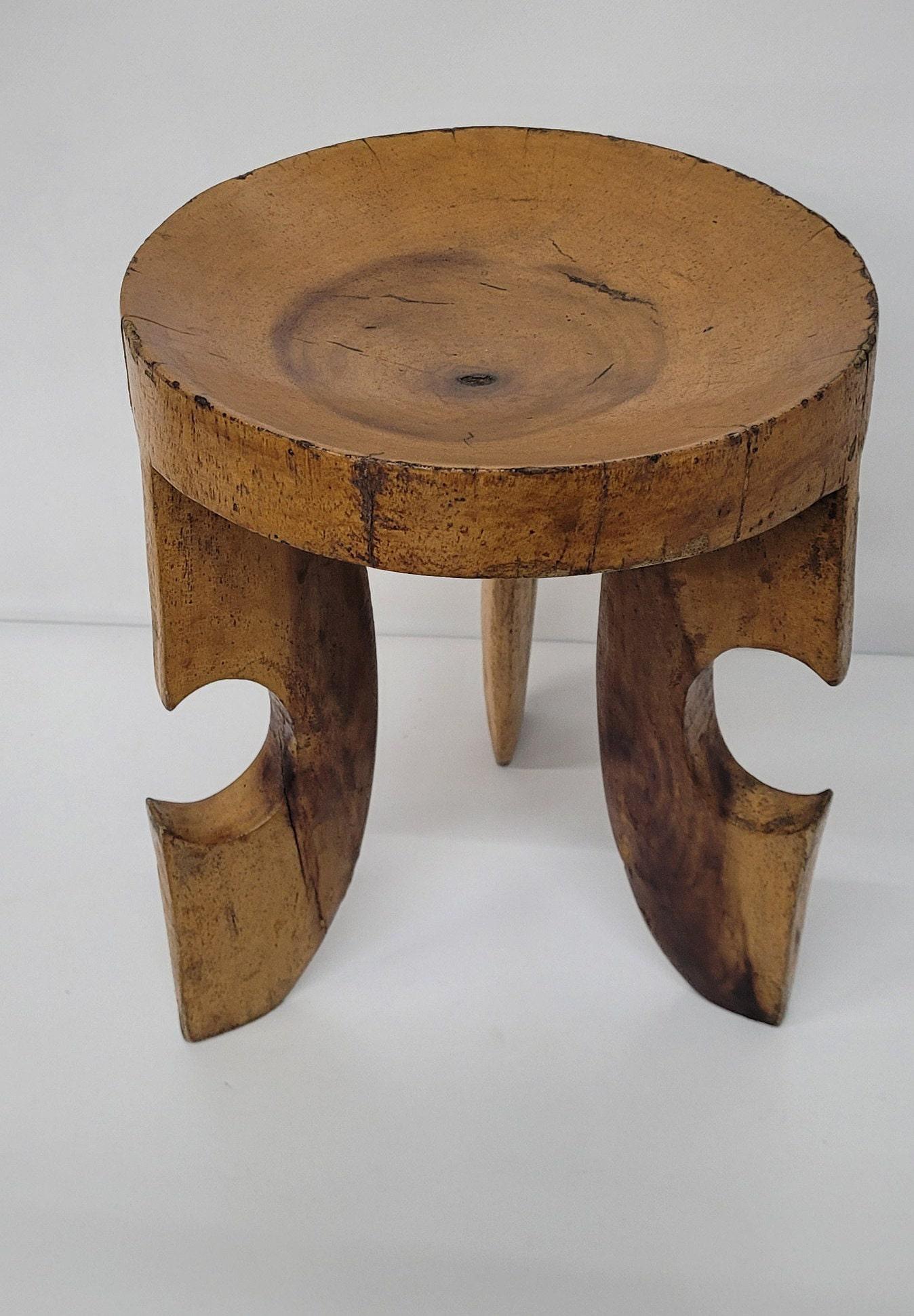 Vintage African Concave Round Wooden Milking Stool Display Plant Stand Riser (1 of 7)