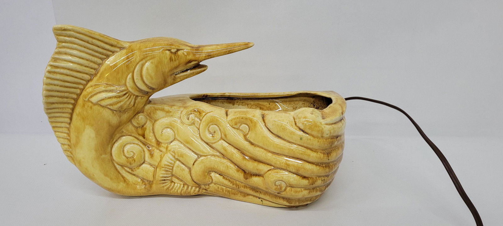 Vintage Mid Century Yellow Gold Swordfish TV Lamp Art Pottery Retro Ceramic Accent Lighting Ocean (1 of 8)