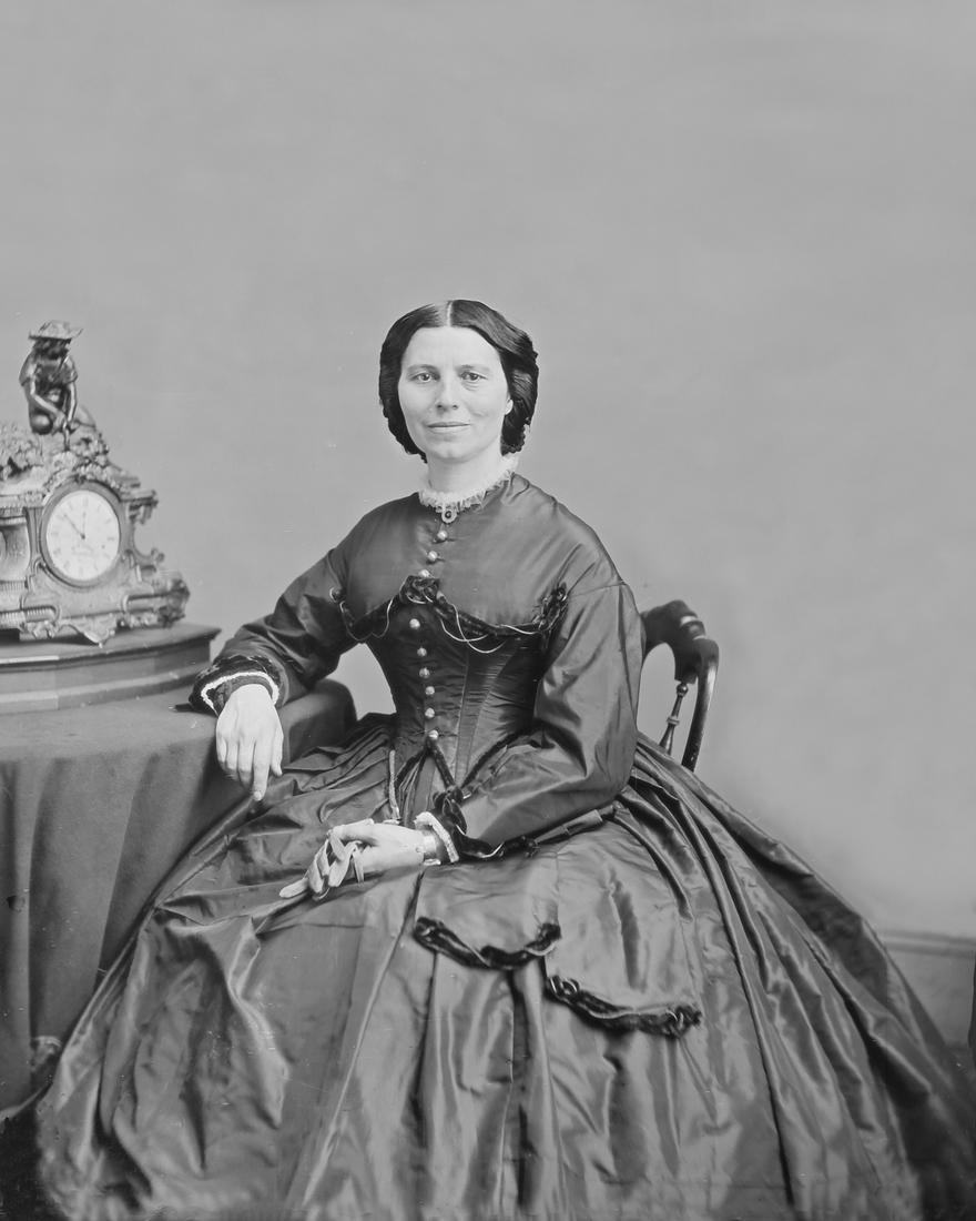 C. 1865, MISS CLARA BARTON, FOUNDER OF RED CROSS: TITLE: C. 1865, MISS CLARA BARTON, FOUNDER OF RED CROSS ARTIST/SOURCE: MATTHEW B. BRADY MEDIUM: DYE BASED PHOTOLITHOGRAPH DATE/PERIOD: AMERICAN CIVIL WAR DIMENSIONS [INCHES]: 8 x 10 ORIGIN: AMERICAN C