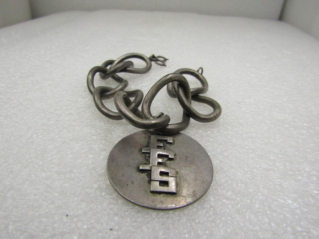 Vintage Heavy Sterling Bracelet, 7" FFS Monogramed Charm, Signed (1 of 4)