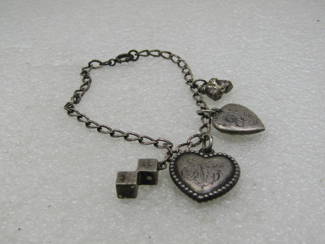 Vintage Sterling Heart Plus Charm Bracelet, 7" (1 of 6)