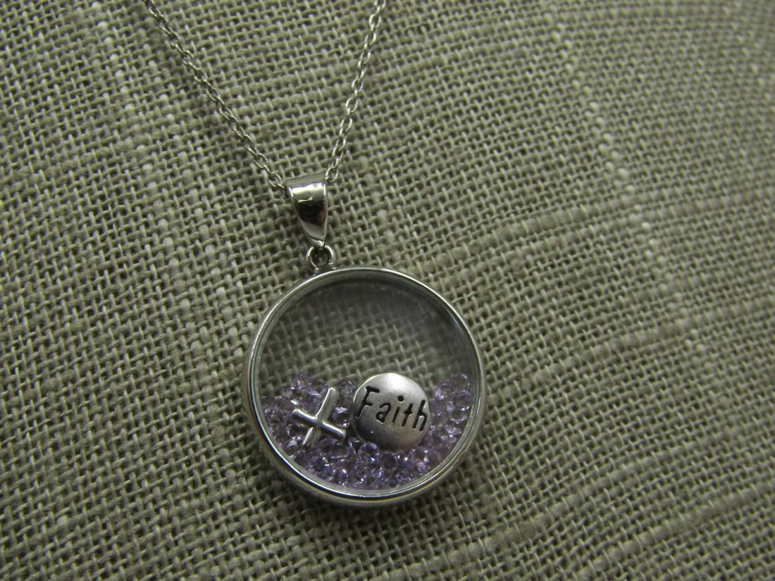 Sterling Chain with Faith & Cross Pendant, Floating Design, 18" (1 of 8)