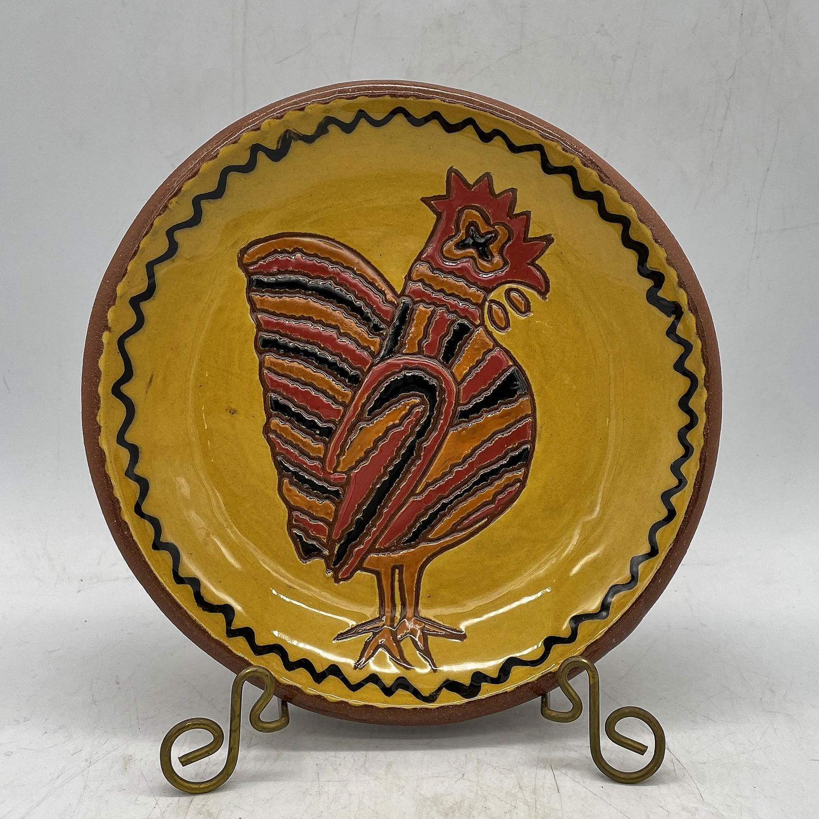 KSL REDWARE ROOSTER PLATE FOLK ART (1 of 8)
