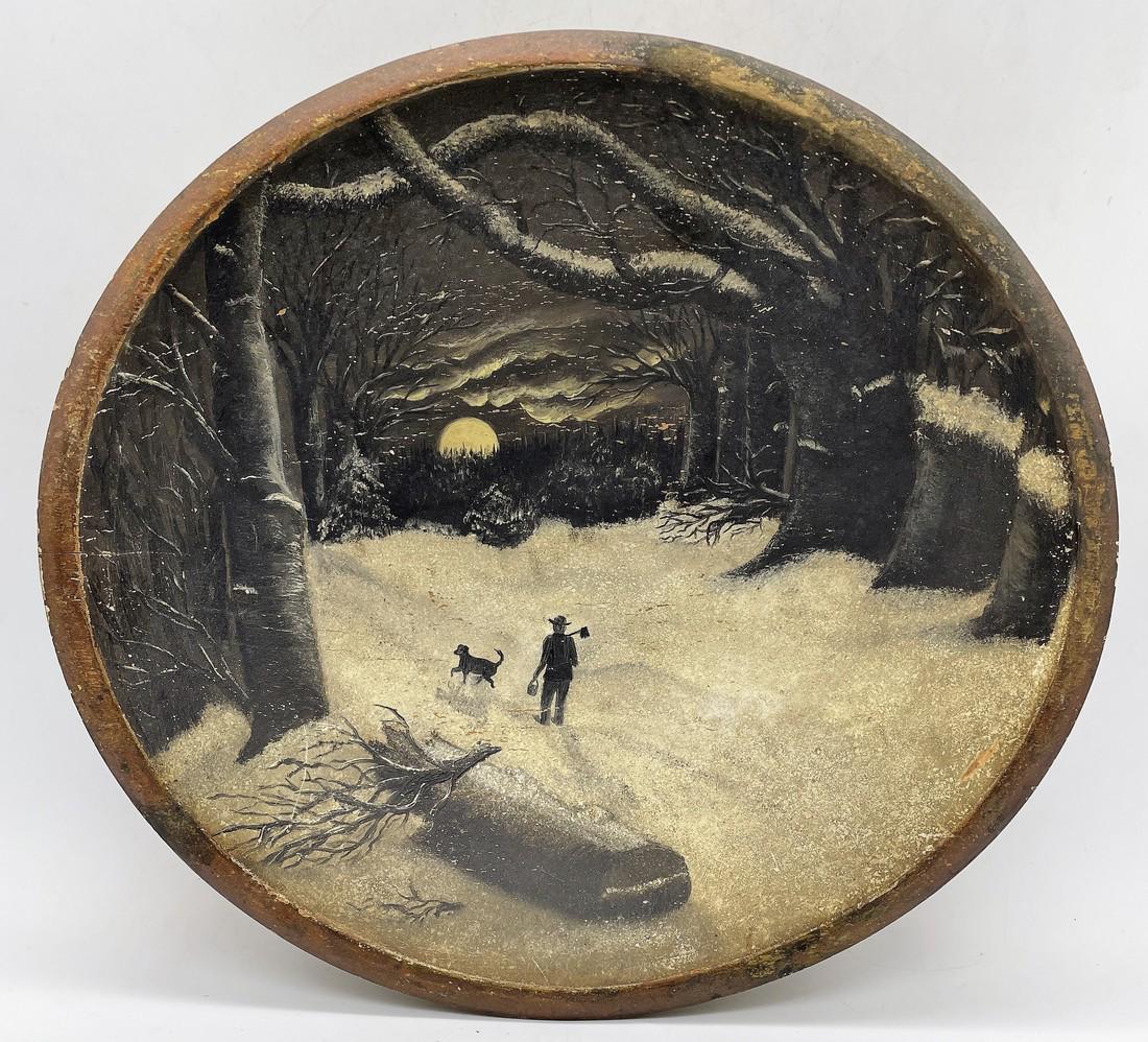 PRIMITIVE/VINTAGE - TURNED WOOD - DOUGH BOWL HAND PAINTED FOLK-ART 12" (1 of 7)