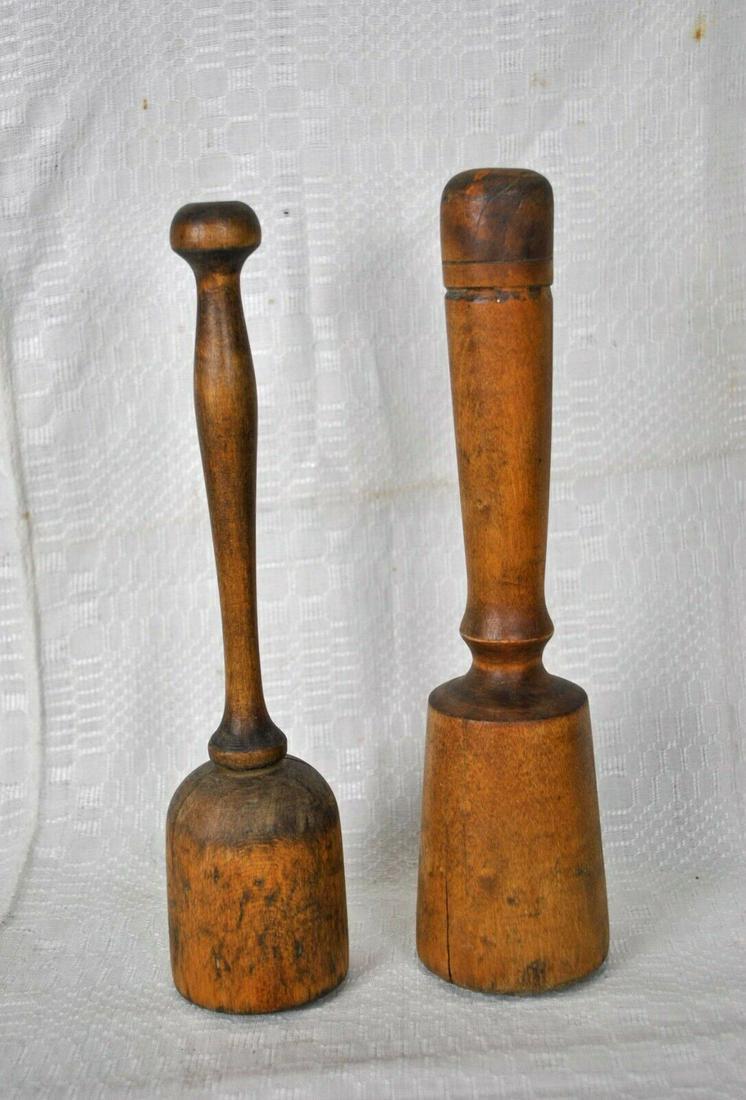 Antique Wooden Kitchen Hand Mashers, 2 Vegetable Mallets, Kitchen Utensils (1 of 12)
