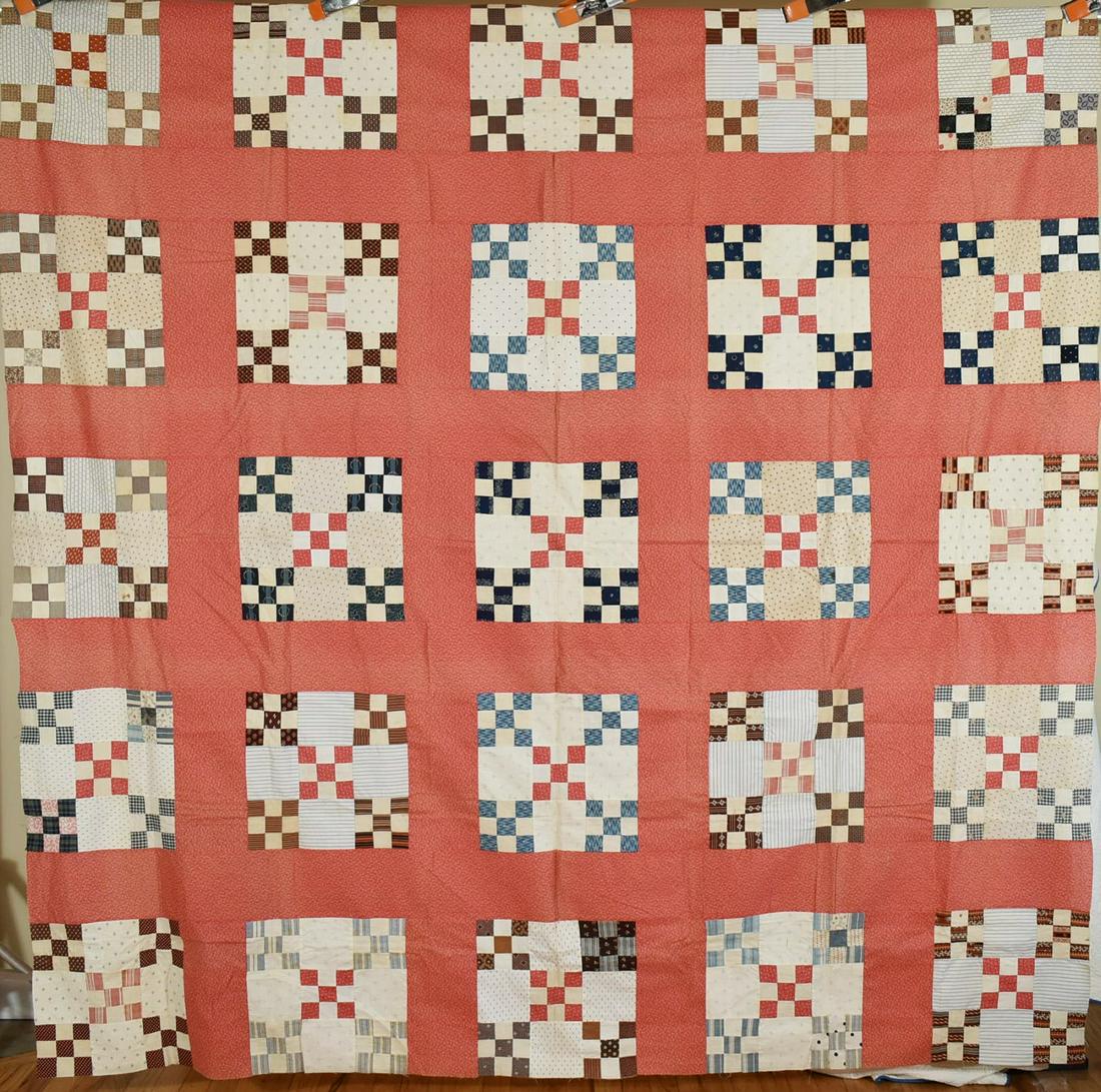 Large 1880's Double Nine Patch Quilt Top (1 of 9)