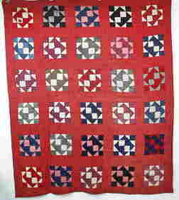 Antique 1900s Patchwork Four Patch Variation Quilt - Hand Stitched - 69" x 57" (1 of 12)