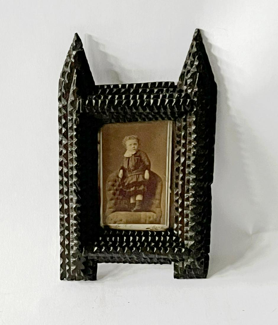 Tramp Art Frame with Points & Child CDV (1 of 2)
