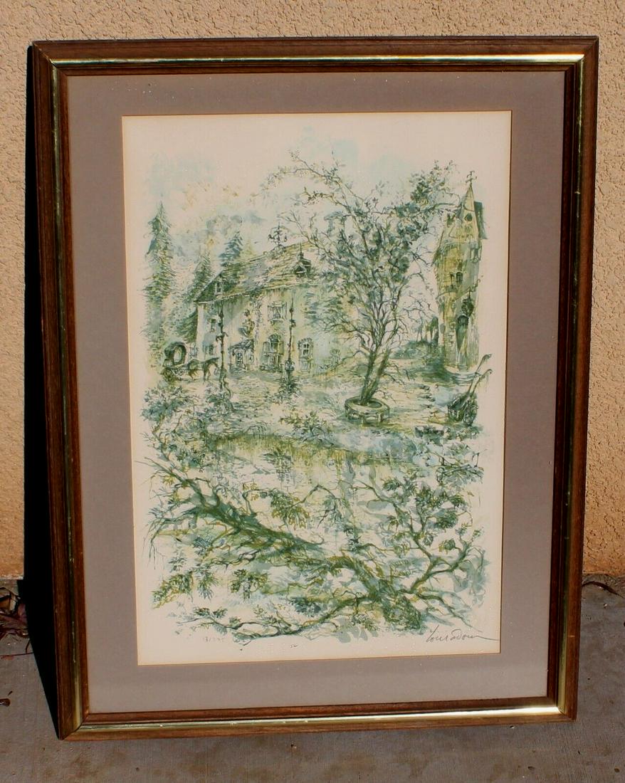 DANIEL LOURADOUR S/N Lithograph Carriage by Country House COA Collector's Guild: DANIEL LOURADOUR (1930-2007). Carriage by a Country House, 19-1/2" x 13" sight size lithograph (framed size: 24-1/2" x 18-1/2") signed lower right in pencil: Louradour; numbered lower left: 13/275. CO