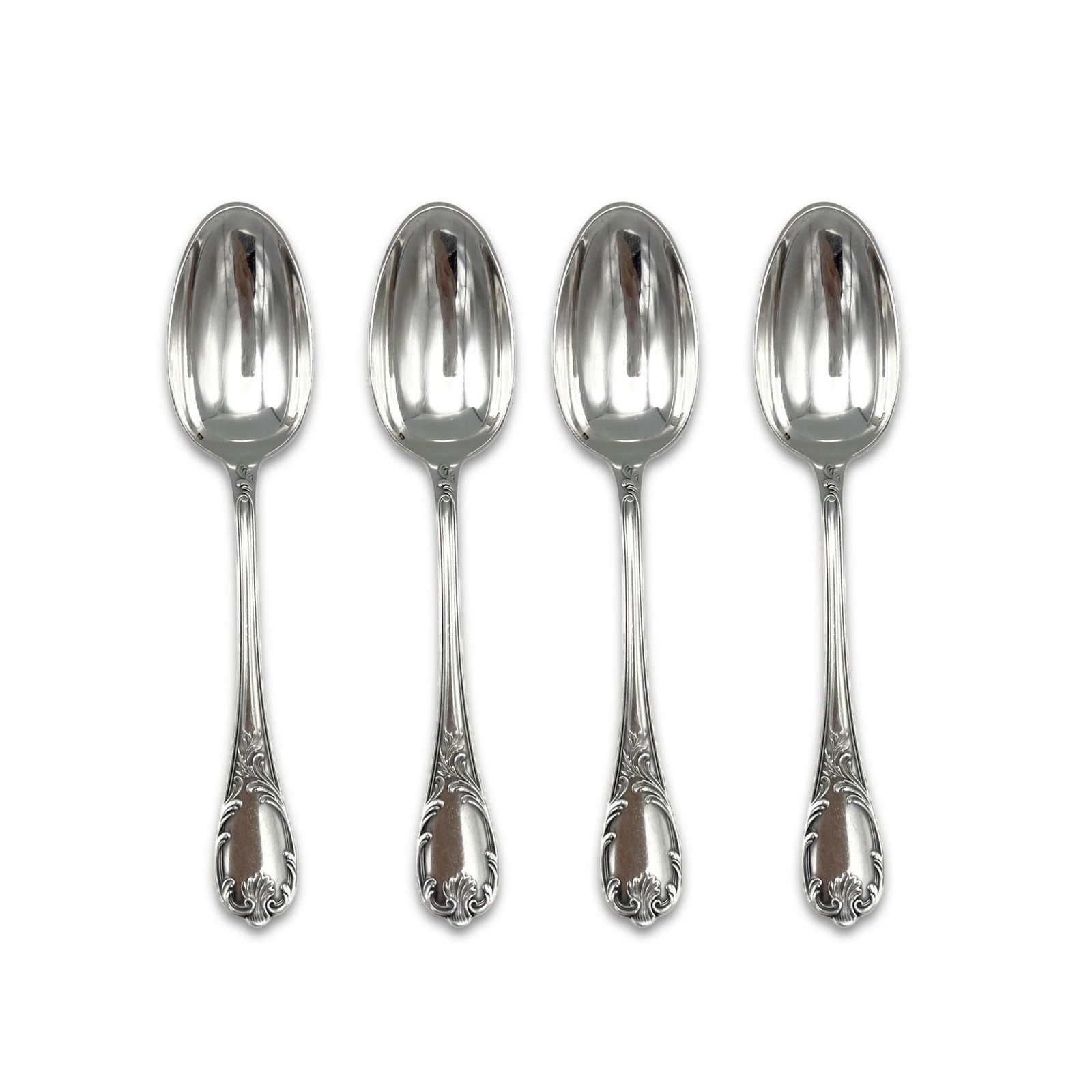 4 Christofle Marly Pattern Silver European Soup Spoons 8 1/2" LARGE (Silverplate, 1890, Glossy (1 of 4)