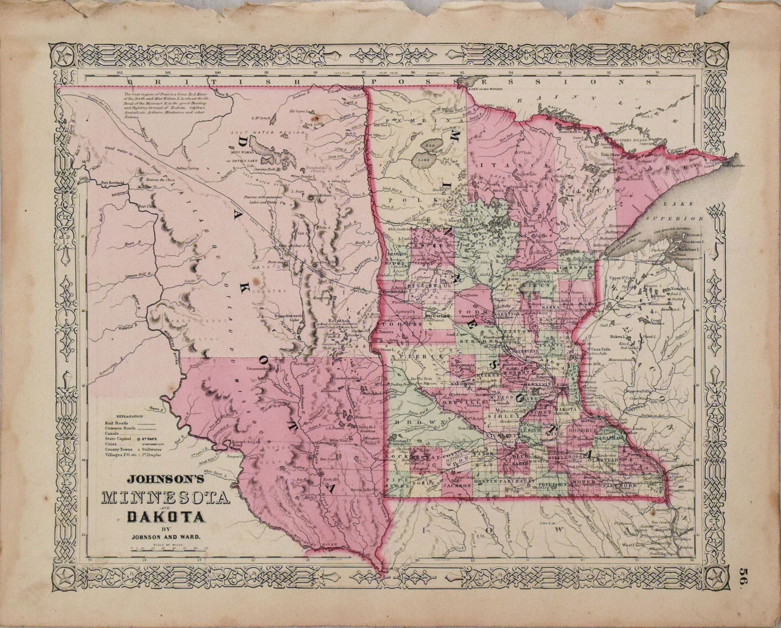 1864 Johnson Map of Dakota Territory and Minnesota -- Johnson's Minnesota and Dakota (1 of 1)