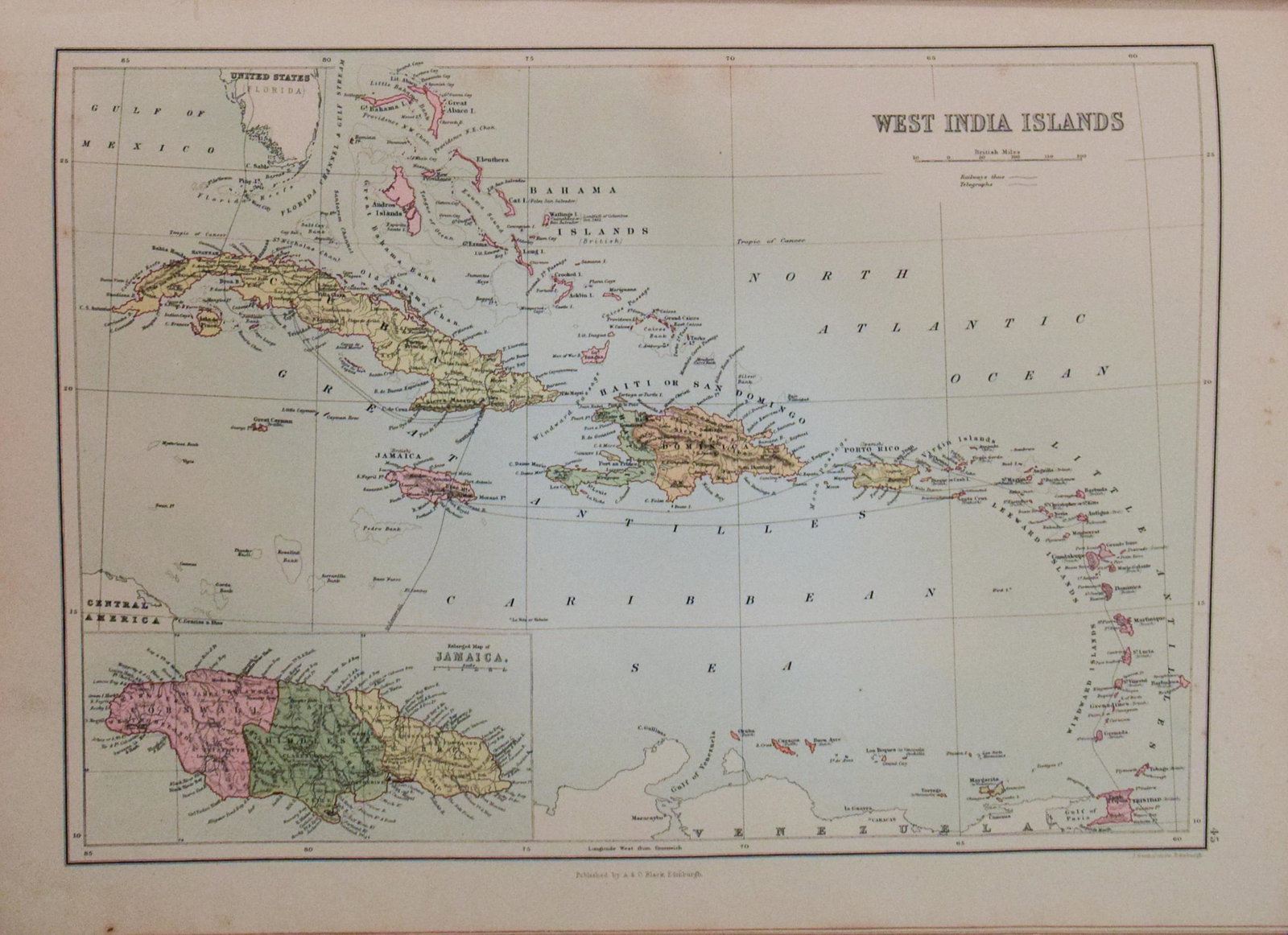 1892 Black Map of West Indies [on Separate Sheet] Mexico and Central America: Title: 1892 Black Map of West Indies [on Separate Sheet] Mexico and Central America Cartographer: A&C Black Year / Place: 1892, Edinburgh Map Dimension (in.): 10.2 X 14.9 in. Larger pThis is a highly 