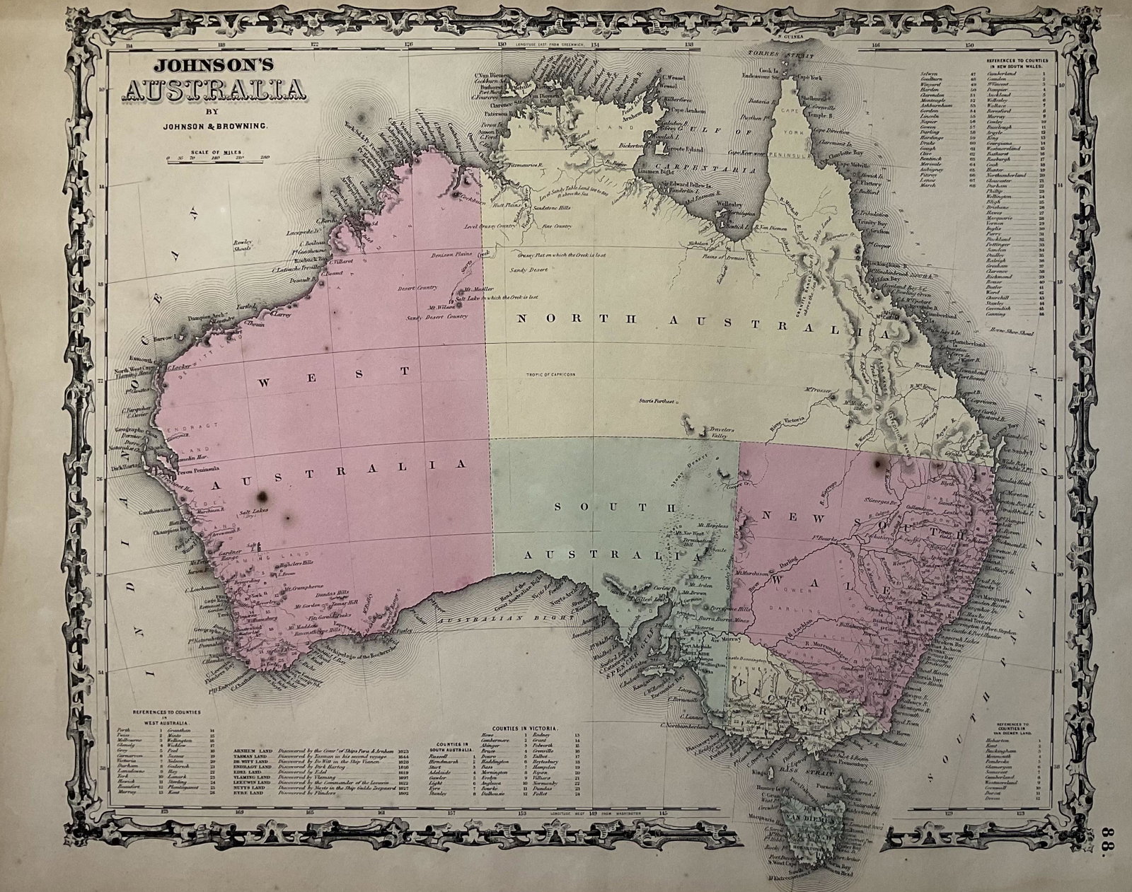 1861 Australia. By Johnson and Brownin: Title: 1861 Australia. By Johnson and Brownin Date/Period: 1861 Materials: Steel engraved Size: 18x13” 1861, by Johnson and Browning. From ‘New Illustrated Family Atlas, with Descriptions,