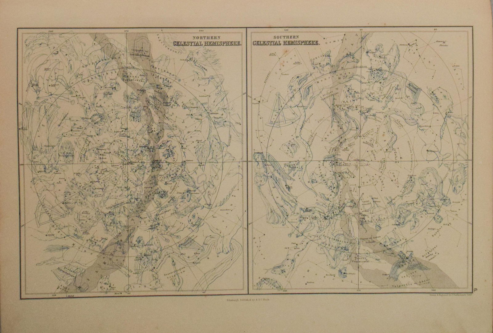 1882 Black Celestial Chart of Northern and Southern Skies (1 of 1)