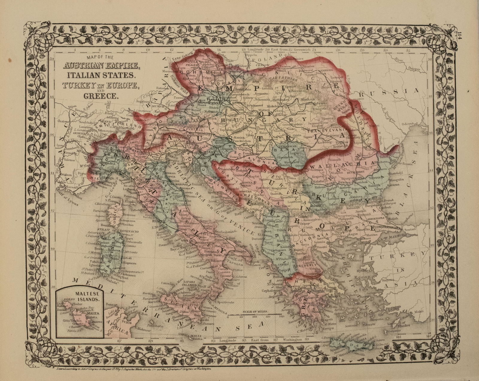1876 Mitchell Map of Austro-Hungarian Empire, Italy and the Balkans [verso] Prussia and Germany -- (1 of 2)
