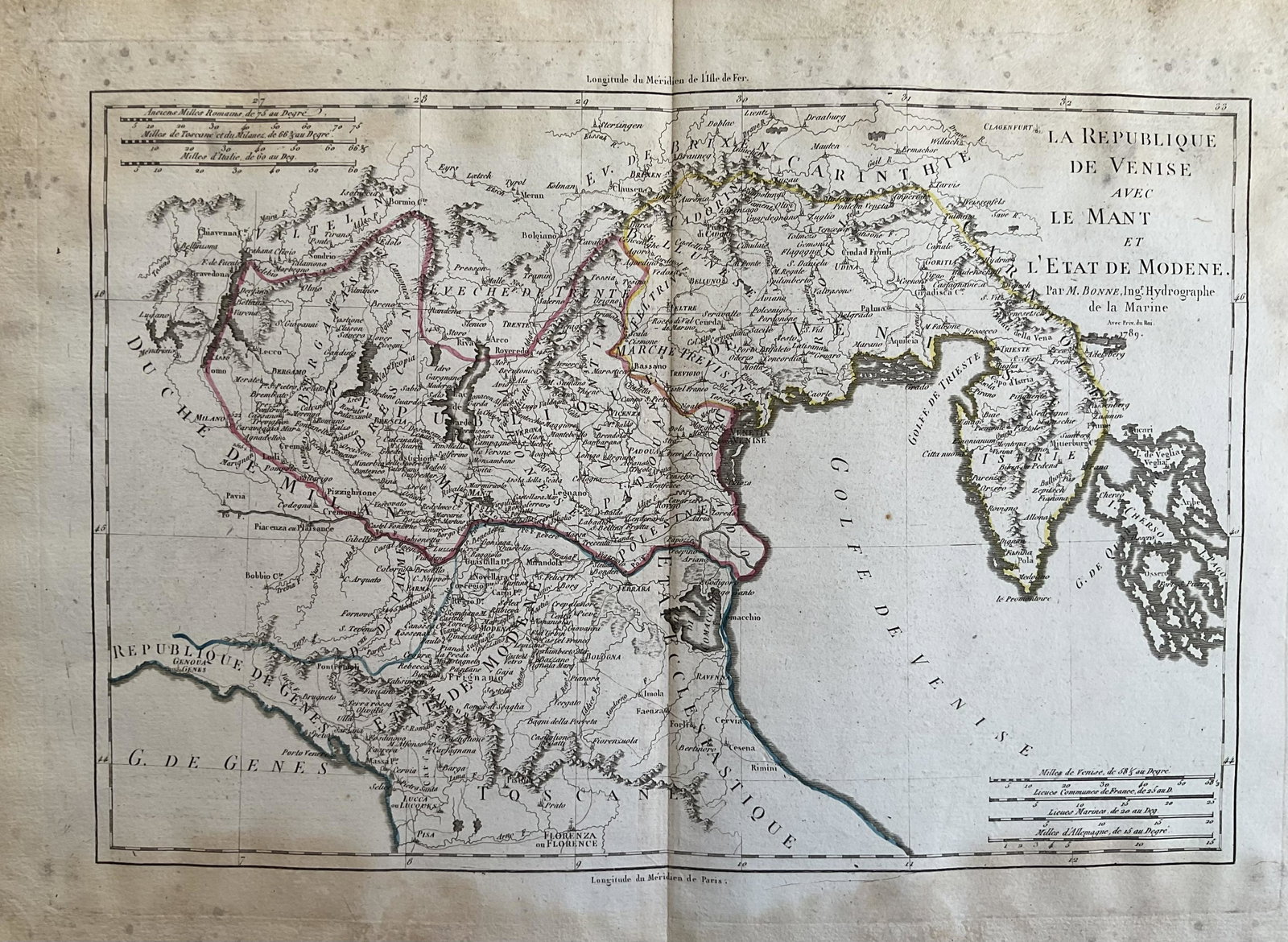 Republic of Venice and N.E Italy. 1790 by Bonne: Title: Republic of Venice and N.E Italy. 1790 by Bonne Date/Period: 1780-1790 Materials: Copperplate engraved Size: 14 3/4” x 10 3/4” 1780-1790, published 1790 in â€˜Atlas Portatif gen