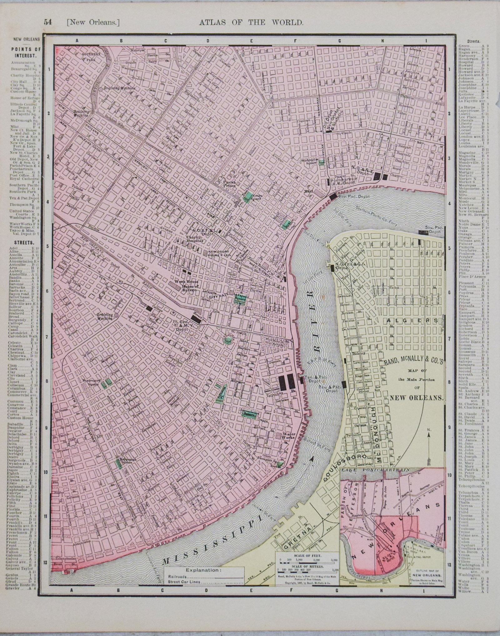 1895 Rand McNally Map of New Orleans [verso] Louisiana -- Louisiana [verso] New Orleans: Title: 1895 Rand McNally Map of New Orleans [verso] Louisiana -- Louisiana [verso] New Orleans Cartographer: Rand McNally Year / Place: 1895, Chicago Map Dimension (in.): 12.4 X 9.4 in. This is a high