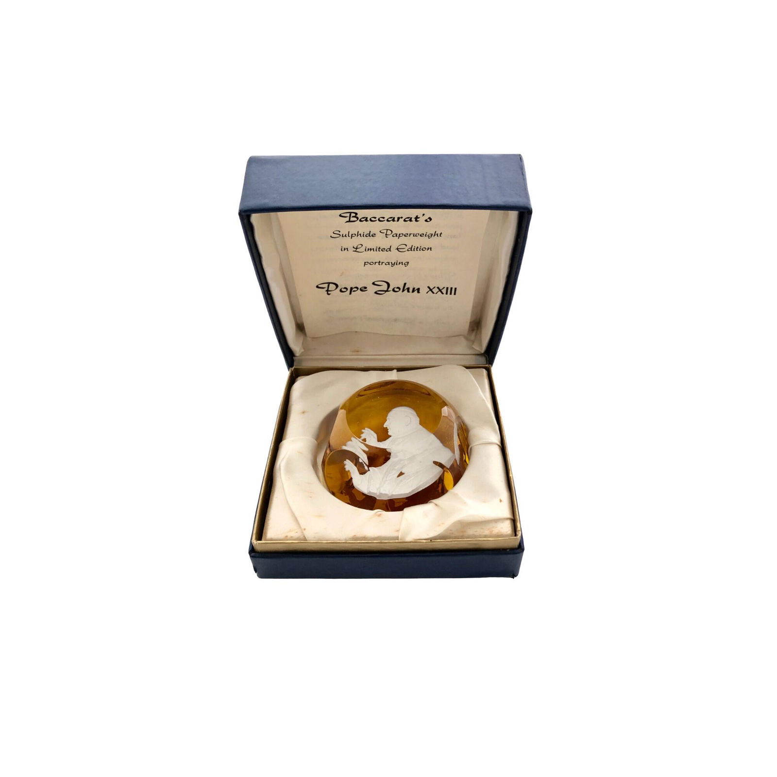 BACCARAT 1964 Signed Sulfide Cameo Paperweight of Pope John XXIII in Original Baccarat Box also w/ (1 of 6)